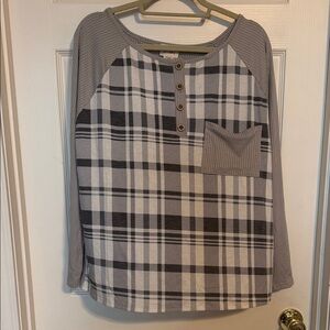 BiBi Gray and White Striped Top NWOT